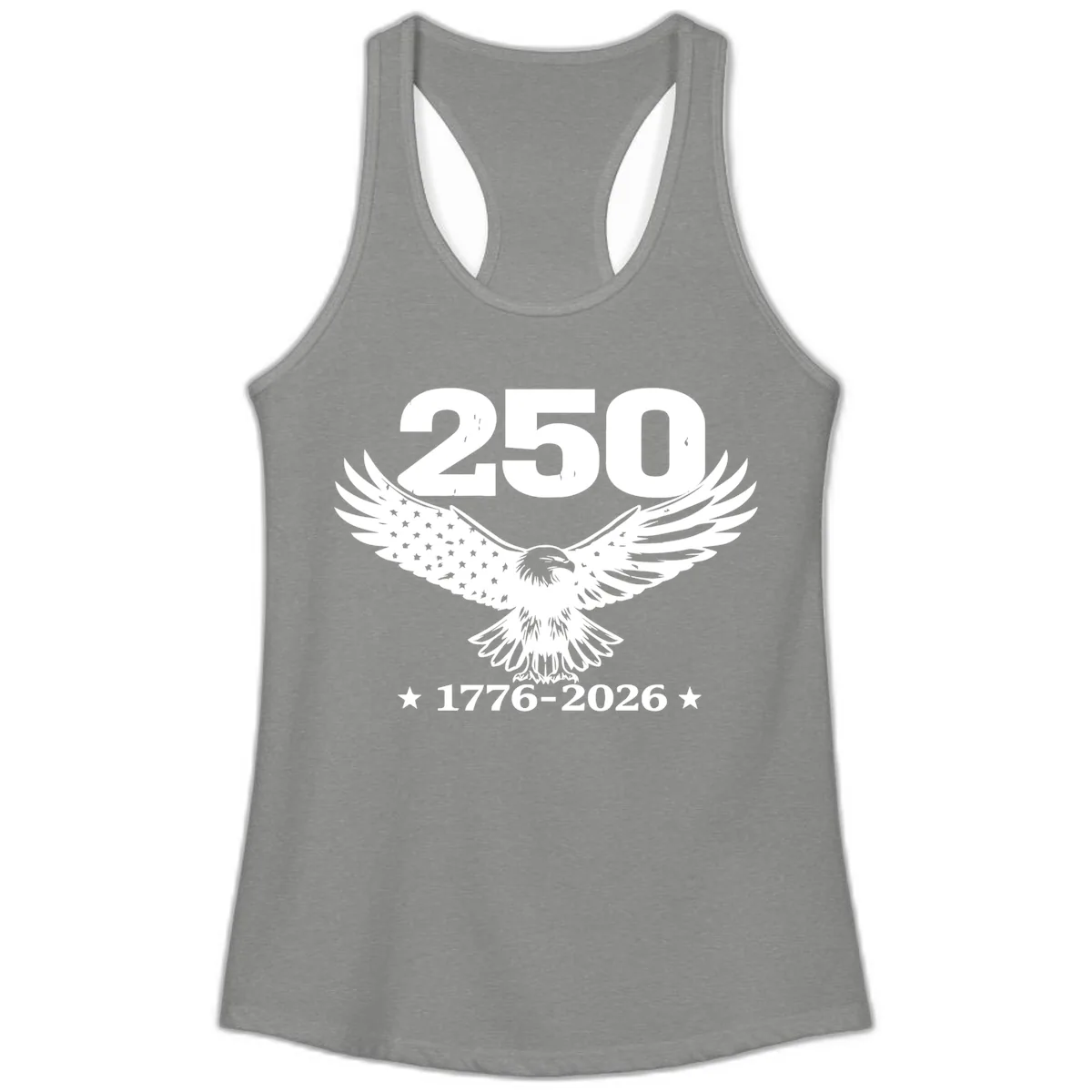 America 250th Anniversary Eagle Design Ladies Tank in Heather Grey